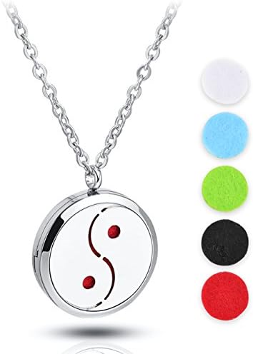Tachi Kungfu Stainless Steel Diffuser Locket Essential Oil Pendant Set,with 24'' Premium Chain + 5 Thick Pads