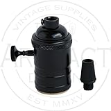 Metal Shell Medium Base Incandescent Vintage Light Socket Lamp Holder with Removable Dimmer Knob , Great For Industrial Vintage DIY Projects (Black 3-Way)