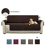 Pet Friendly Plush Reversible Furniture Sofa Protector with Elastic Straps Features to Prevent Stains/Protect from Pets, Spills, Wear and Tear (Sofa Cover: Brown/Beige)-75'' x 110''
