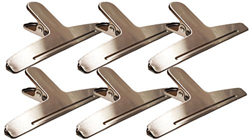 Click Here to See More Images 6 Large Magnetic Clip Stainless Steel Bag Clips for Air Tight Seal Grip on Coffee Bags, Kitchen Food Storage
