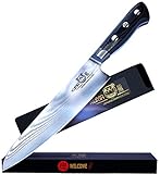 KUMA Professional Damascus Steel Knife - 8 inch Chef Knife with Hardened Japanese Carbon Steel - Stain & Corrosion Resistant Blade - Balanced Ergonomic Handle & Sheath - Safe, Easy Meal Prep