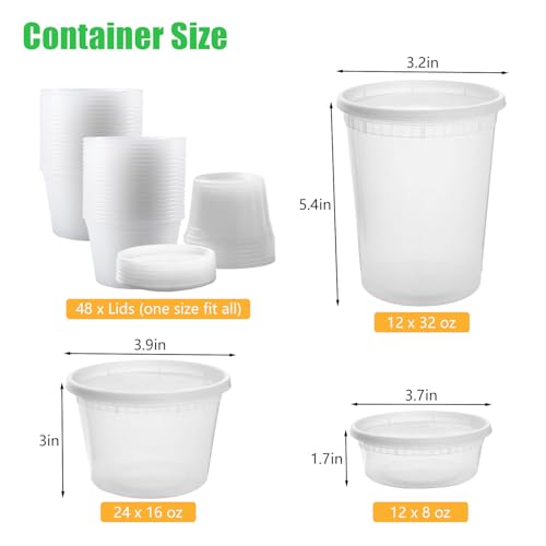 VINATO Airtight Food Containers, 48pcs Deli Food Containers with Lids, 12 x 950 ml | 24 x 470 ml | 12 x 240 ml, Reusable, BPA-Free, Dishwasher and Microwave Safe