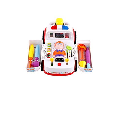 Huile Ambulance Doctor Vehicle Set for Toddler with Intellectual Driving Truck and Lights, Bump and Go Action