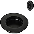 HOMOTEK 2 Pack Round Sliding Closet Door Handles Diameter 2-1/2 in(65mm) Black Flush Pocket Pulls Recessed Bypass Door Handles, Stainless Steel Barn Door Finger Pull Set