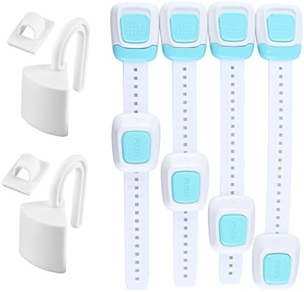 iHaushalt 4 PCS Adjustable Child Safety Locks, Baby Proofing Latches + 2 PCS Door Finger Pinch Guards, Perfect Combination for Protecting Your Children from Danger at Home