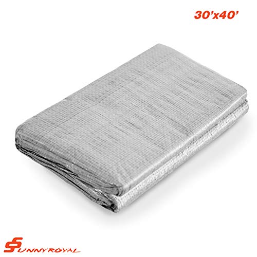 SunnyRoyal 30' x 40' Tarp 10-mil Heavy Duty Thick Material UV Resistant Multi-Purpose Waterproof Reinforced Rip-Stop with Grommets for Tarpaulin Canopy Tent Boat RV or Pool Cover, Silver