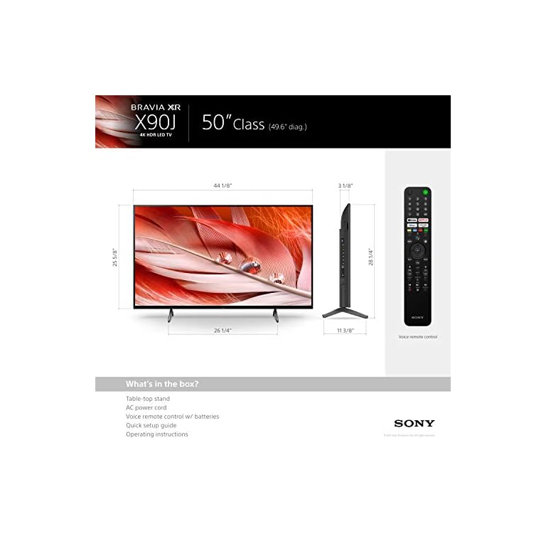 Sony X90J 50 Inch TV BRAVIA XR Full Array LED 4K Ultra HD Smart Google