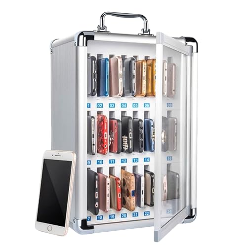 Kensbro Mobile Phone Storage Locker, 24 Compartments, Aluminium, Transparent, Wall Mounted, Portable Storage Locker, Ideal for Classroom, Office, Examination