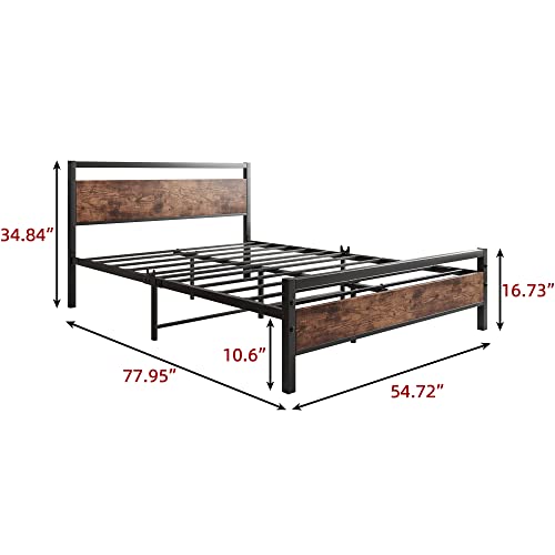 BOFENG Full Size Bed Frame With Wood Headboard And Footboard/Heavy Duty