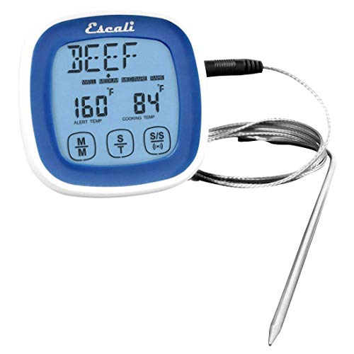 Escali DHR1-U Digitales Touchscreen-Thermometer mit Edelstahlfühler und Zeitschaltuhr, blau