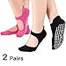 Yoga Socks Non Slip Skid Pilates Ballet Barre with Grips Cotton For Women Men (Rose&black)