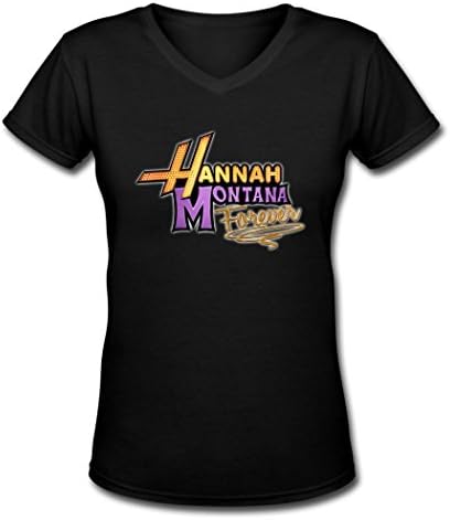 Yiko Women's Hannah Montana Forever Logo V Neck T Shirt Black M
