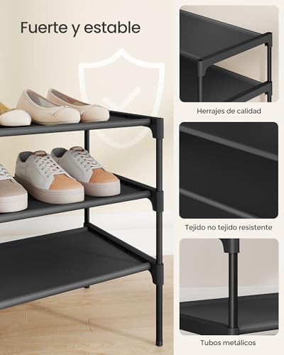 SONGMICS Zapatero de 3 Niveles, Almacenamiento de Calzado, Estantería de Zapatos, 29.7 x 62.3 x 53.5 cm, Negro Tinta MLSH023BH01