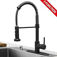 Hoimpro High Arc Matte Black Spring Kitchen Faucet with Pull Down Sprayer, Rv Paint Black Kitchen Sink Faucet with Pull Out Sprayer,3 Function Single Handle Laundry Faucet,Brass(Single or 3 Hole)