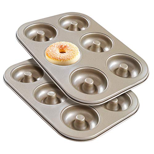 Beasea Donut Pan 2 Pack, NonStick 6 Cavity Doughnut Baking Pans, Donut Maker Carbon Steel Donut