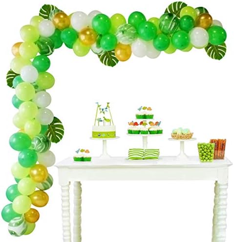 Staraise Balloon Arch Garland Kit - 108 Pieces, Jungle Theme Party Supplies Balloons Set with 100 Latex Balloons, 6 Palm Leaves, 1 Roll Balloon Strip Tape And 1 Roll Dot Glue for Kid Birthday Baby Shower
