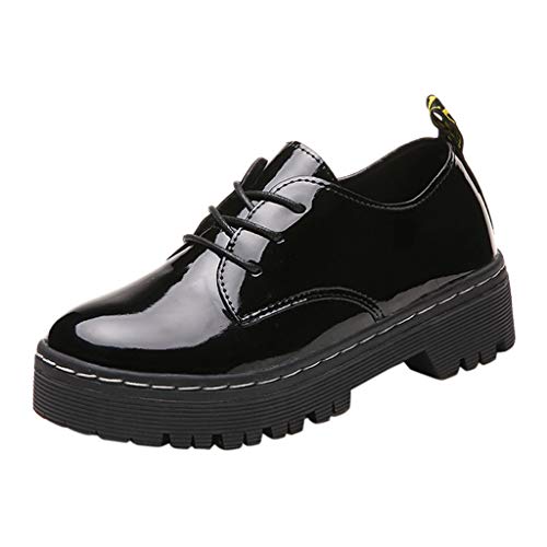 Woman Platform Wedge Shoes Leather Casual Round Toe Chunky Heel Shoes Ladies Work Shoes White