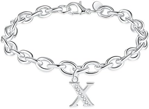 Initial Charm Bracelets Silver Plated 26 Letters Alphabet Bracelet for Women (X)
