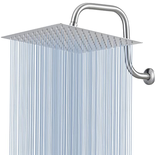 Voolan Rain Shower Head with Goose Neck Curve Arm, All Metal Waterfall