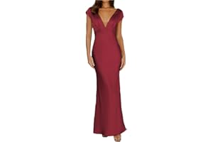Halfisland Womens Summer Satin V Neck Cap Sleeve Backless Maxi Dress Elegant Twist Cut Out Midi Dresses Wedding Guest