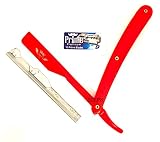 BARBER RAZOR CUT THROAT SHAVETTE STRAIGHT RASOIR RAPADA, 10 DORCO PRIME BLADES FULL RED