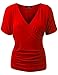 MBJ WT1118 Womens V Neck Short Sleeve Wrap Front Drape Dolman Top XXL RED