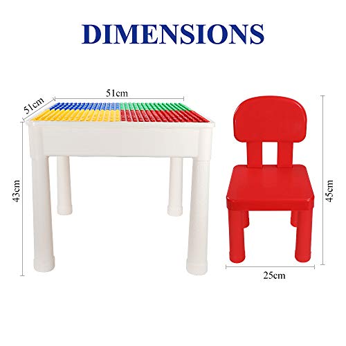 SNAEN Multi-purpose Activity Table Set for Kids Building, Drawing, Reading, Dining - Toddler Play and Learn Desk with 1 Chair and 4 Storage Boxes - Primary Colors for Boys and Girls 3+ (150PCS Bricks)