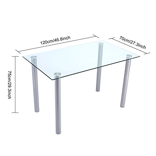 Kaluo 5 PCS Modern Rectangular Dinning Set, Durable Glass Top Table & 4 Chairs for Kitchen Room Furniture - Thumbnail 5