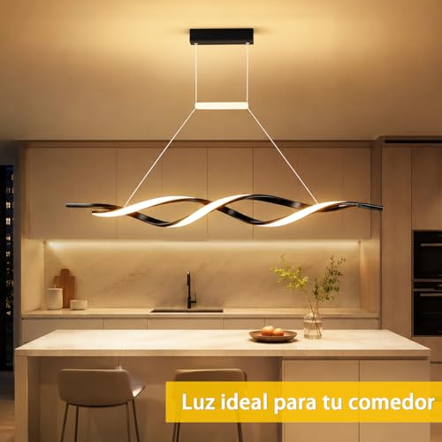AUTOFAST Lampara de Techo Colgante 56W 100cm, Regulación Continua, Control Remoto, Diseño Ondulado Modernas, Lampara Colgante LED para Interior de Casas para Sala, Comedor, Recamara, Cocina