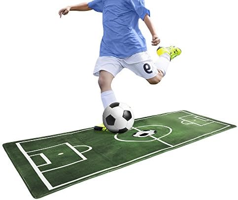 PovKeever Football Field Rug, Kids Soccer Pitch Carpet Rug Children Play Mat Non Slip Nursery Rugs (60 X 180 cm)