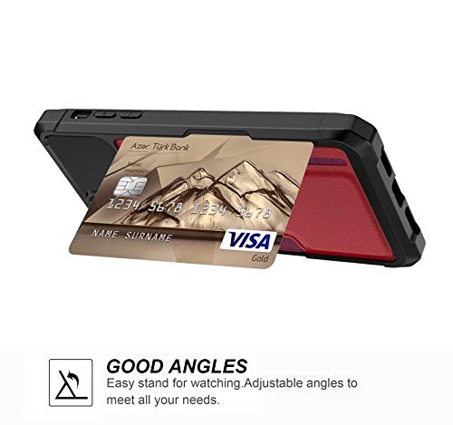 iPhone 11 Pro Max 2019 6.5 Case, Ranyi Carbon Fiber Wallet Case with Credit Card Holder Shock Absorbing Resilient TPU Rubber Defender Protective Case for 2019 6.5 Inch iPhone 11 Pro Max (red) - Thumbnail 5