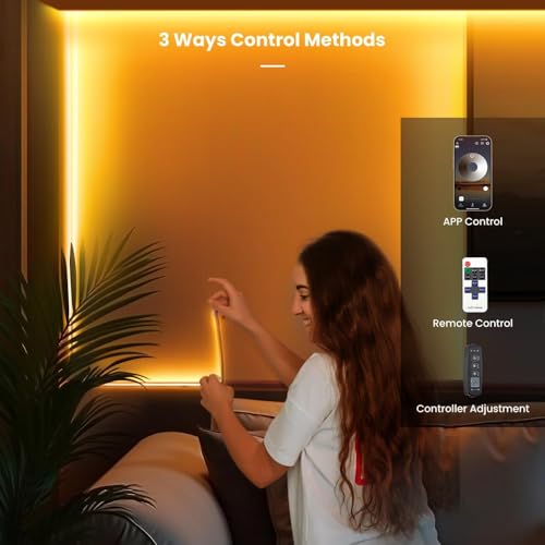 TENDIST 5M COB LED Strip Bluetooth, 2700K CRI90+ Warm White LED Strip Lights Dimmable with Remote and APP, 24V Cuttable Light for Acoustic Panel, Bedroom, Kitchen, Shelf, Cabinet, Bookcase
