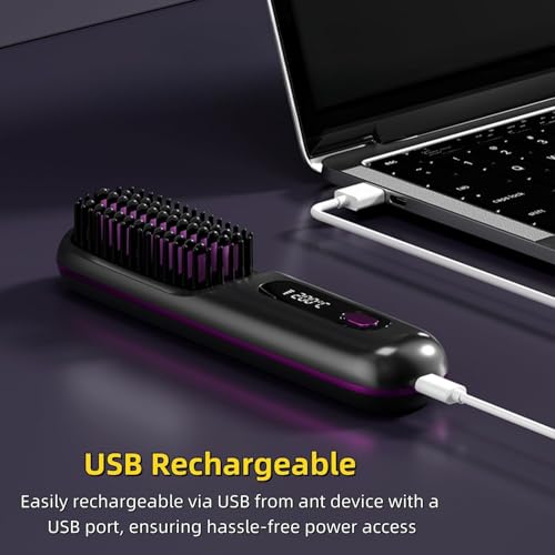 Go Brush Pro, Cordless Hair Straightener Brush, Portable Rechargeable Heated Styling Brushes Rechargeable Heated Styling Brushes (1)