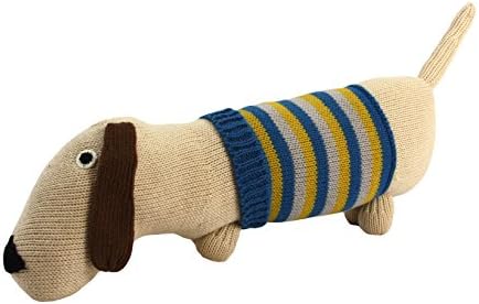 Cotton Puppy Dog Stuffed Animal With Dark Blue Sweater - Fair Trade, Hand Knit from Peru