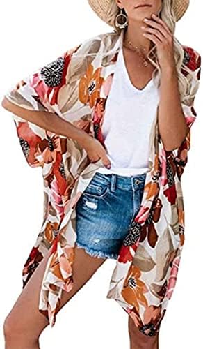 Plus Size Kimono Cover Up - White 2XL Chiffon Beach Cardigan For Women Swimsuit Cover Ups