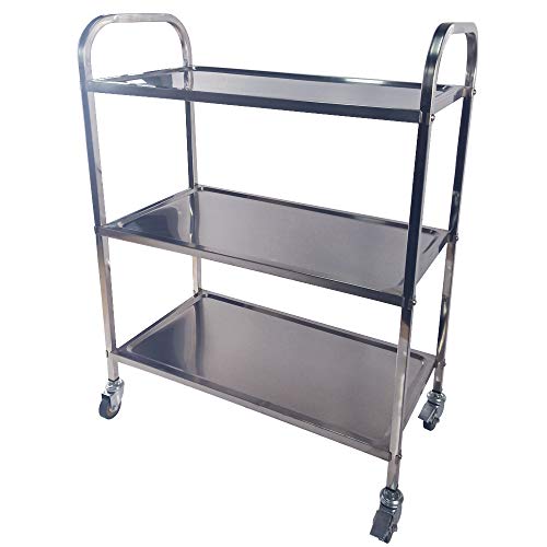 TAIMIKO Utility Cart, Stainless Steel 3-Shelf Kitchen Trolley for Restaurant Catering Kitchen Up to 300 lbs Capacity, Stainless Steel Carts Four Sizes for Your Choose (L24.6W12.4H31.5'') - Thumbnail 5