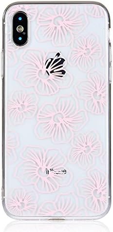iPhone X Case, COSANO Floral Flower Clear Design Slim Fit with [Shock Absorbing Soft Bumper] + [Transparent Hard PC back] [Scratch-Resistant] Transparent Protective Cover (Pink Cherry Blossom X)