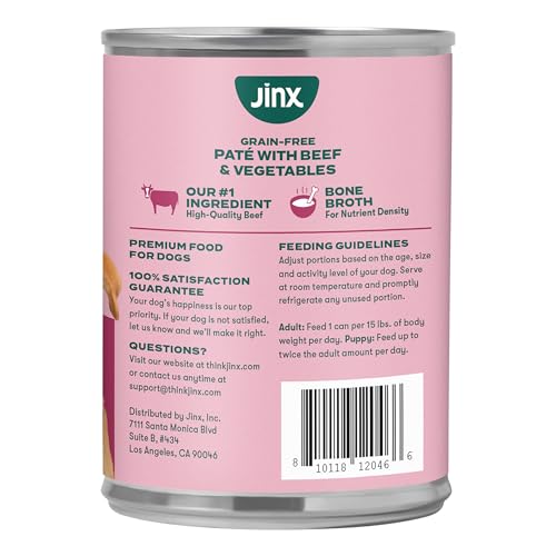 JINX PREMIUM WET DOG FOOD CANS – BEEF PATE – GRAIN-FREE CANNED DOG FOOD PATE & TOPPER WITH REAL INGREDIENTS & NO FILLERS – ALL LIFE STAGES, BREEDS & SIZES – 12-PACK, 13 OZ