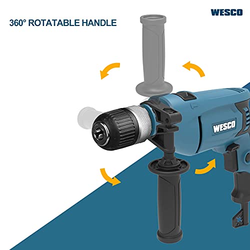 WESCO Trpano a Percussione 750W a Velocità 3000RPM e Impulsi a 48000BPM, 2 Modalità TRAPANO/MARTELLO con Impugnatura Ausiliaria 360° e Asta di Profondità WS3174.4