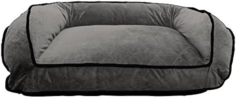 Canine Creations Orthopedic Luxor Quilt Soft Micro Velvet Couch Style Bolster Pet Bed, 27 by 17-Inch, Charcoal