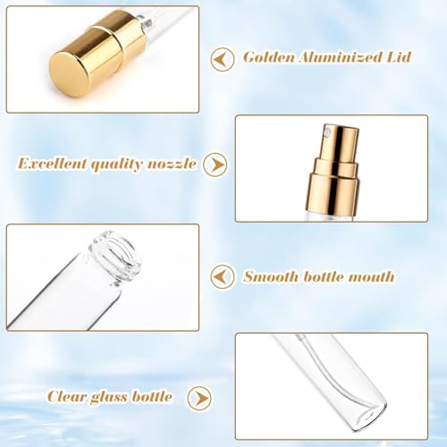 NimbusNote 20Pcs 5ml Clear Glass Mist Spray Bottle Refillable Mini Perfume Atomizer Empty Travel Sample Bottle with Golden Aluminized Nozzle Makeup Container for Perfume,Liquid,Air Fresheners