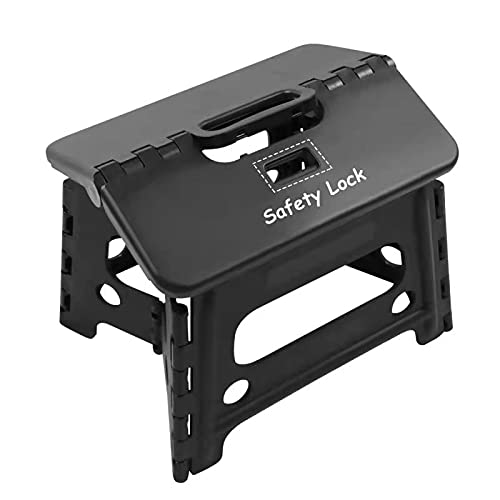 Kids Folding Step Stool for Toddlers Bathroom Sink - Safety Lock to Stable (1 Black)