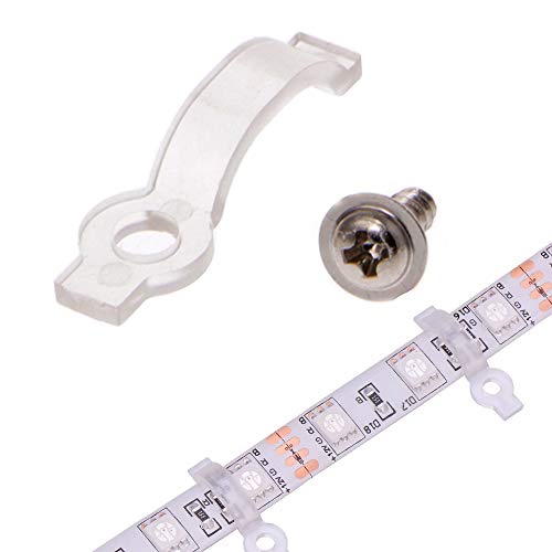 VIPMOON 100pcs Mounting Brackets Clips for 10mm Wide IP65 Waterproof 5050 LED Strip Light, Screws Included