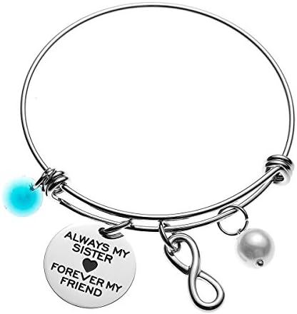COMISAN Family Gift Bangle Infinity Forever Love Symbol Hand Stamped Inspirationa Charm Adjustable Bracelet for Mother Sister (sister)