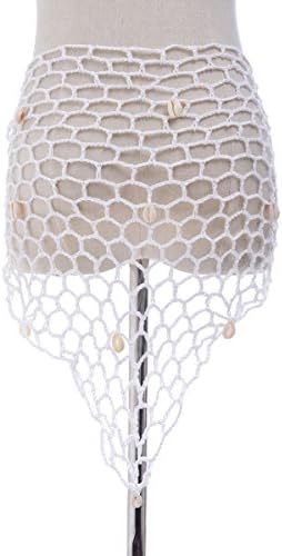 Honey Eminem Women Handmade Crochet Beach Cover ups Sarongs With Shells Pailletes, 7 Colors