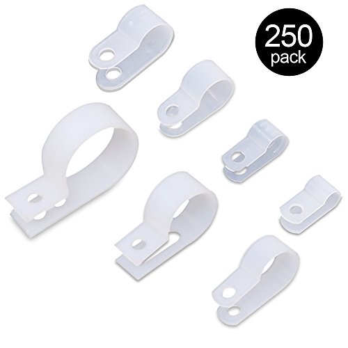 Findfly 250pcs 7 sizes white nylon r-type cable clamp c…