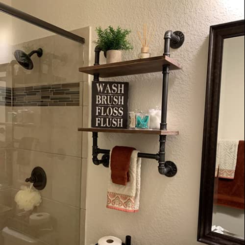 DR.IRON Industrial Bathroom Shelf Rustic Pipe Wall Shelves with Towel