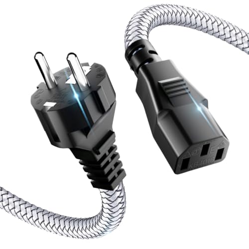 Netzkabel 3 Polig,Kaltgerätekabel 3M Nylon-Geflecht Stromkabel (Cee 7/7 Auf Iec60320 C13), Kaltgerätestecker Gerade Mit Vde Für Monitore, Pc, Drucker, Ps3/Ps4 Pro, Scanner, Tv, Bildschirm