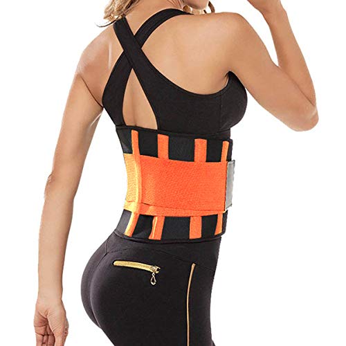 Slimerence Sweat Waist Trimmer, Lumbar Support Belt, Waist Trainer Adjustable Sauna Ab Belt for Shapewear, Lose Weight, Trainer Belt, Pain Relief, Sports Orange S