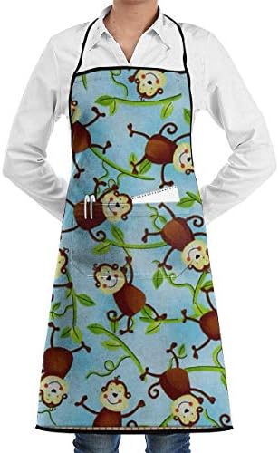 QIAOJIE Jungle Camp Monkeys Chef Apron with Bib Apron Kitchen Apron Adjustable Extra Long Ties for Women Men BBQ Baking and Cooking-Black